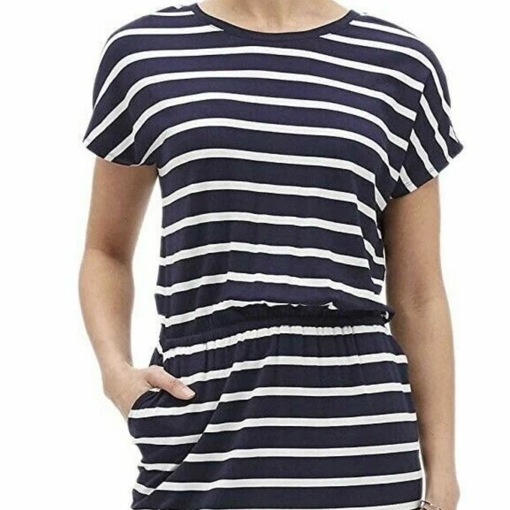 Banana Republic Navy‎ & White Nautical Striped Comfy Pocket Dress Size S